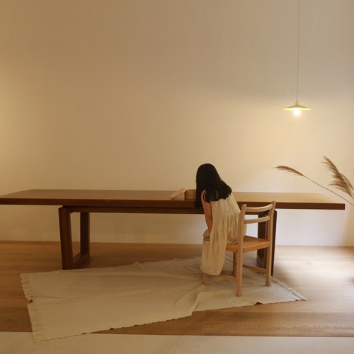 long teak woodslab table