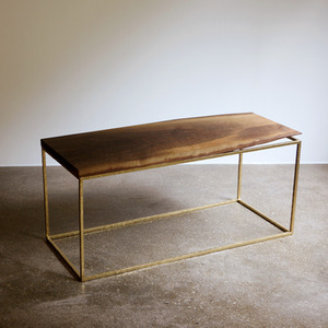 walnut woodslab gold frame forged  table